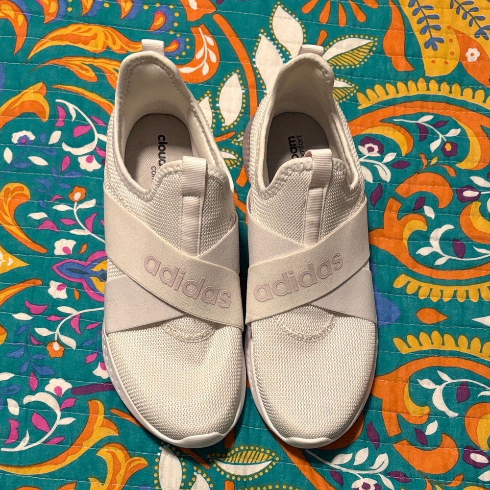 Adidas Women's White/Lavender Slip-On Sneakers
